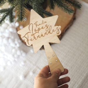 Adorno navideño en forma de estrella hecho de madera, personalizado con nombre, ideal para árbol de Navidad